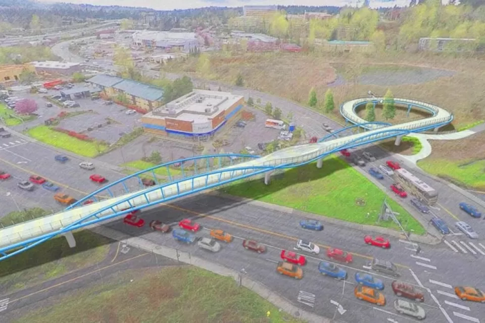 Rendering of pedestrian and bike bridge over multilane road